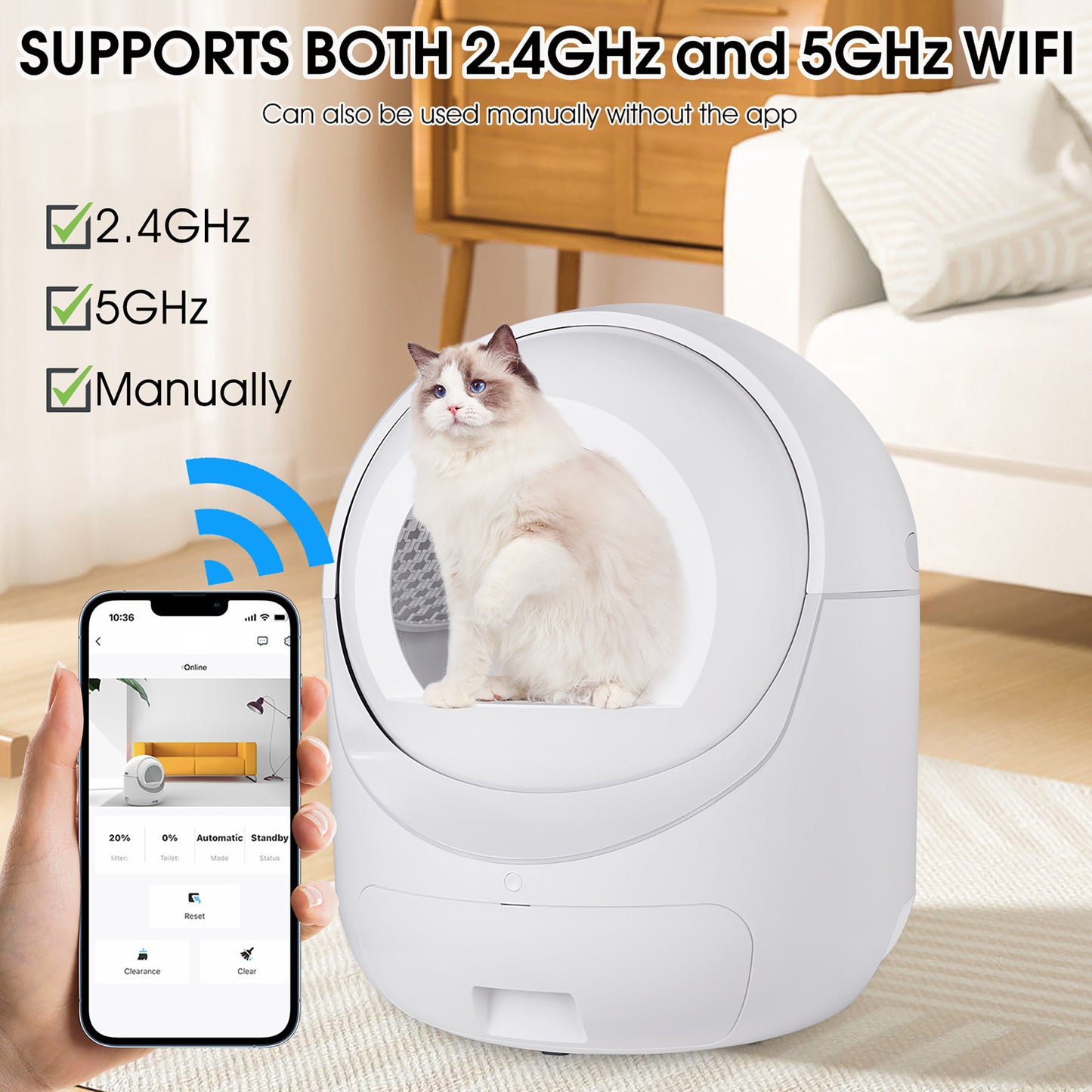 Smart Cat Litter Box w/ Automatic Scooping and Odor Removal