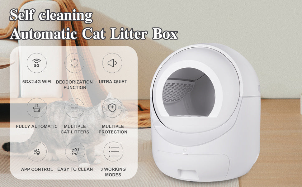 Smart Cat Litter Box w/ Automatic Scooping and Odor Removal
