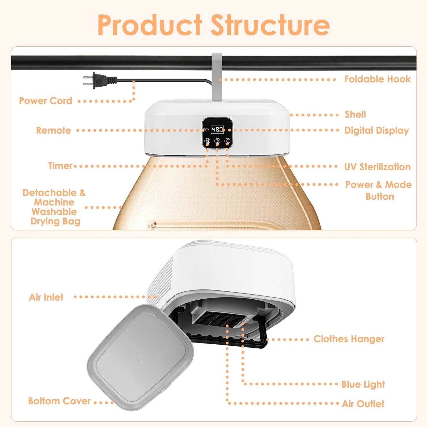 Portable Mini Clothes Dryer with Timer UV Sterilization