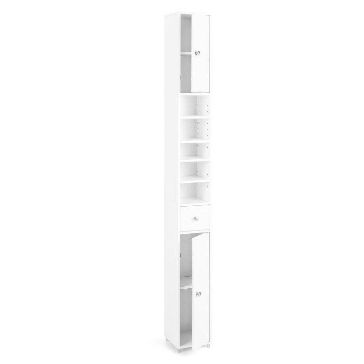 Freestanding Slim Bathroom Cabinet with Drawer and Adjustable Shelves