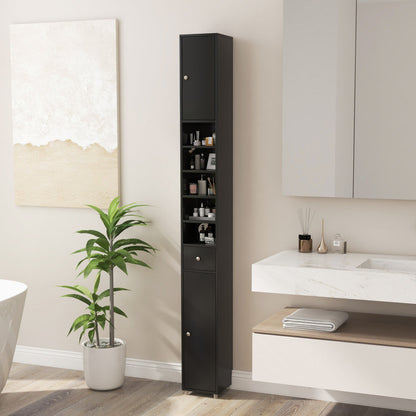 Freestanding Slim Bathroom Cabinet with Drawer and Adjustable Shelves