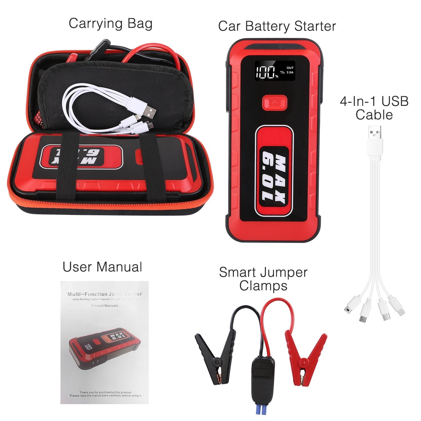 Car Jump Starter Booster w LED Light
