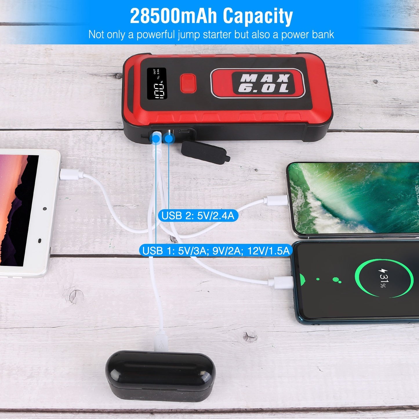 Car Jump Starter Booster w LED Light