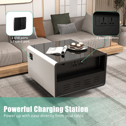 Smart Side Table with Built in Fridge, Wireless charging, Power socket and Human sensor light