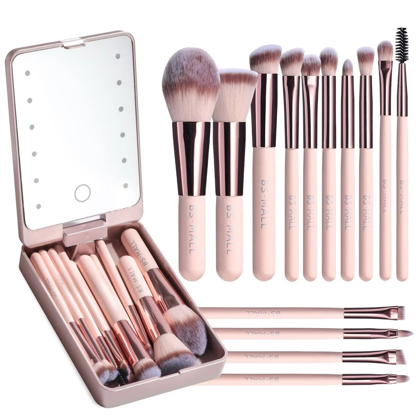 14pcs LED Light Mirror w/ Brushes Set