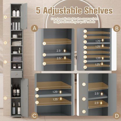 Freestanding Slim Bathroom Cabinet with Drawer and Adjustable Shelves