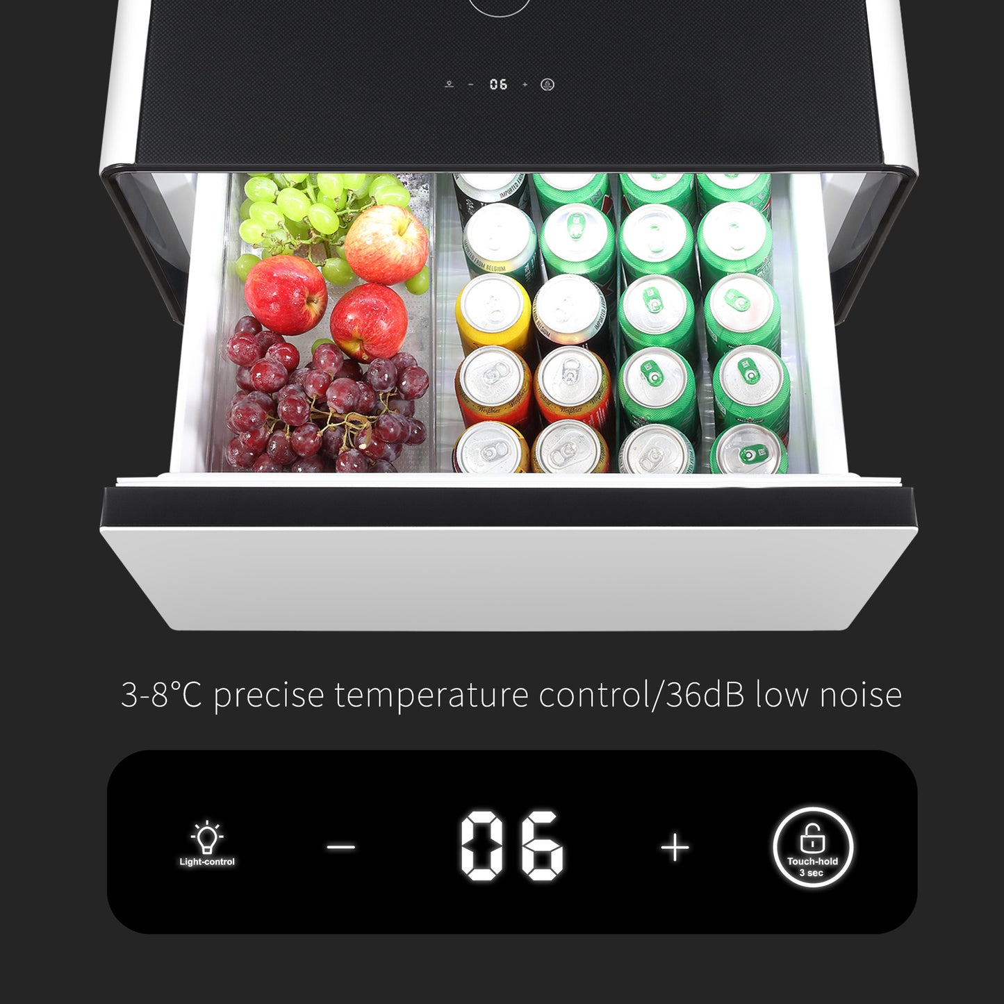 Smart Side Table with Built in Fridge, Wireless charging, Power socket and Human sensor light
