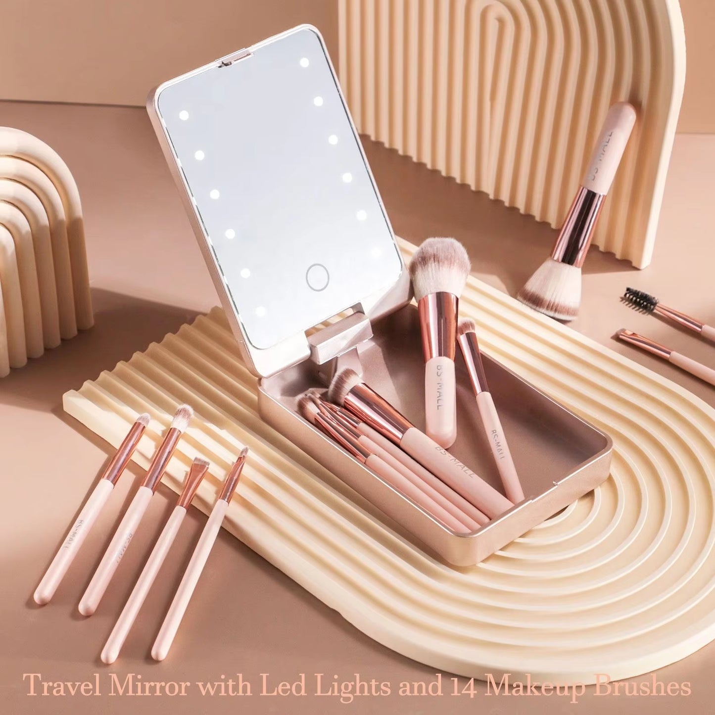 14pcs LED Light Mirror w/ Brushes Set
