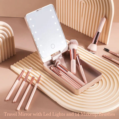 14pcs LED Light Mirror w/ Brushes Set
