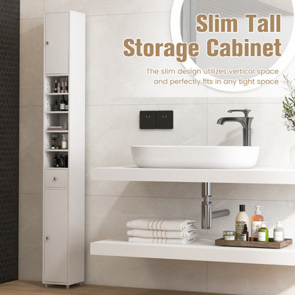 Freestanding Slim Bathroom Cabinet with Drawer and Adjustable Shelves