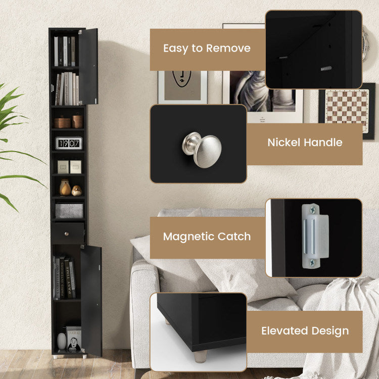 Freestanding Slim Bathroom Cabinet with Drawer and Adjustable Shelves