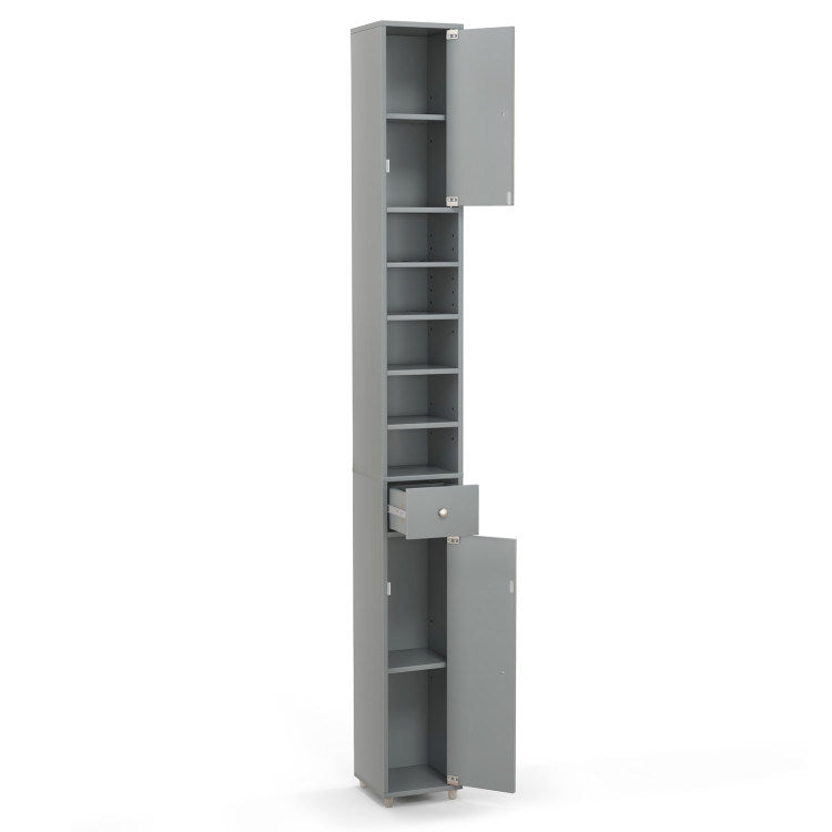 Freestanding Slim Bathroom Cabinet with Drawer and Adjustable Shelves