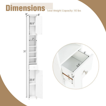 Freestanding Slim Bathroom Cabinet with Drawer and Adjustable Shelves